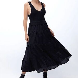 En Saison Mixed Media Tiered Midi Dress